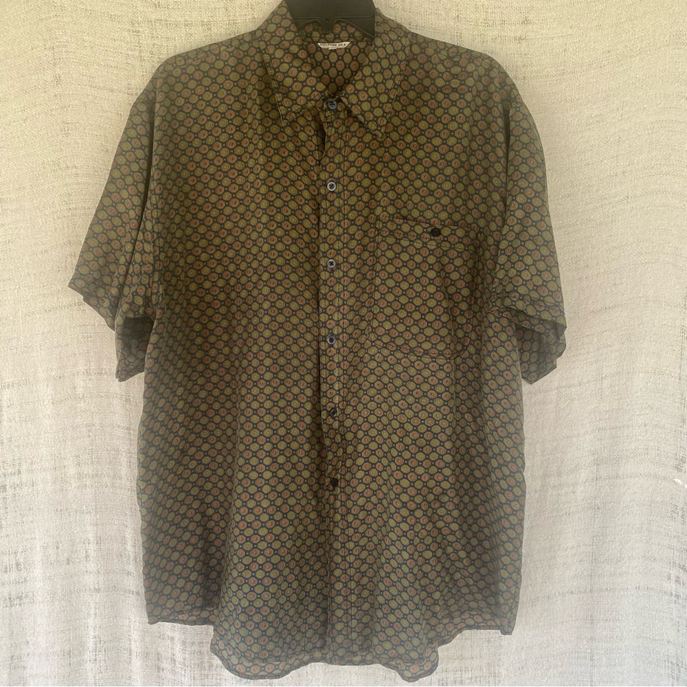 100% Pure Silk Short Sleeve Button Up Front Lightweight Shirt Size L